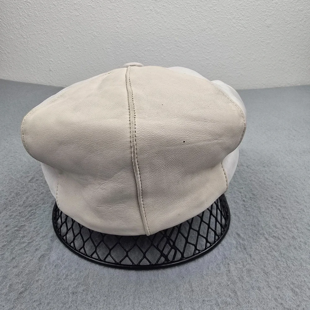 Echtes Leder Newsboy Baker Boy Cap Mens Small Gray Beige Casual Streetwear